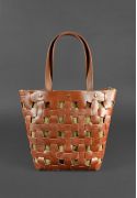 Фото Кожаная плетеная женская сумка Пазл L светло-коричневая Krast
